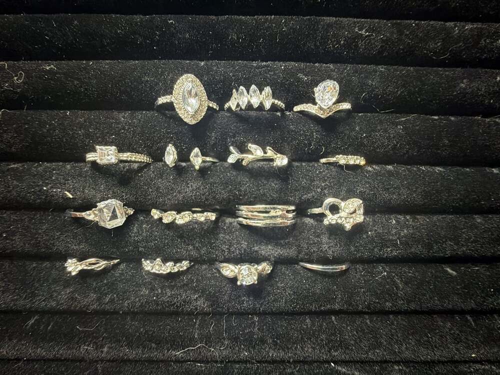 Fashion Jewelry Rhinestone Silver Tone Ring Set